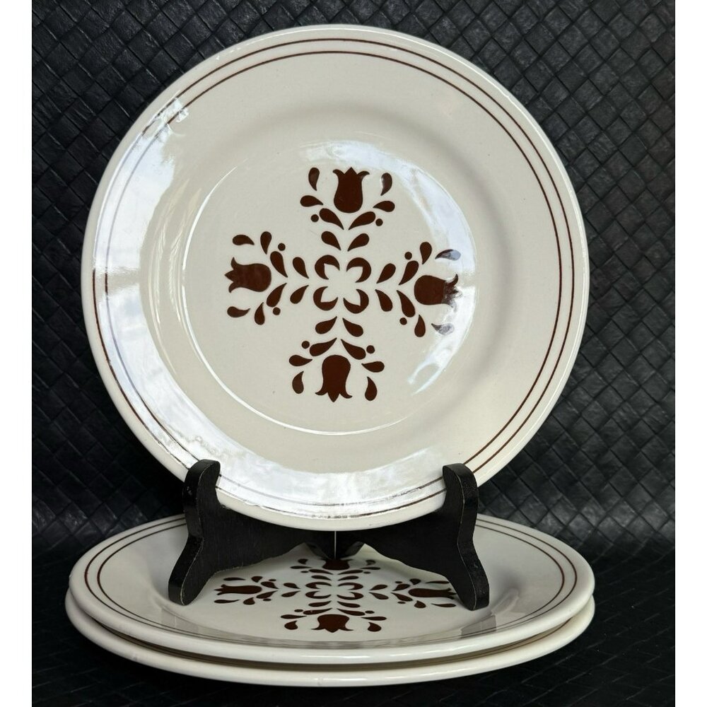 Brown Tulip Oxford China Brazil Salad Plate 7 Inch Set Of 3